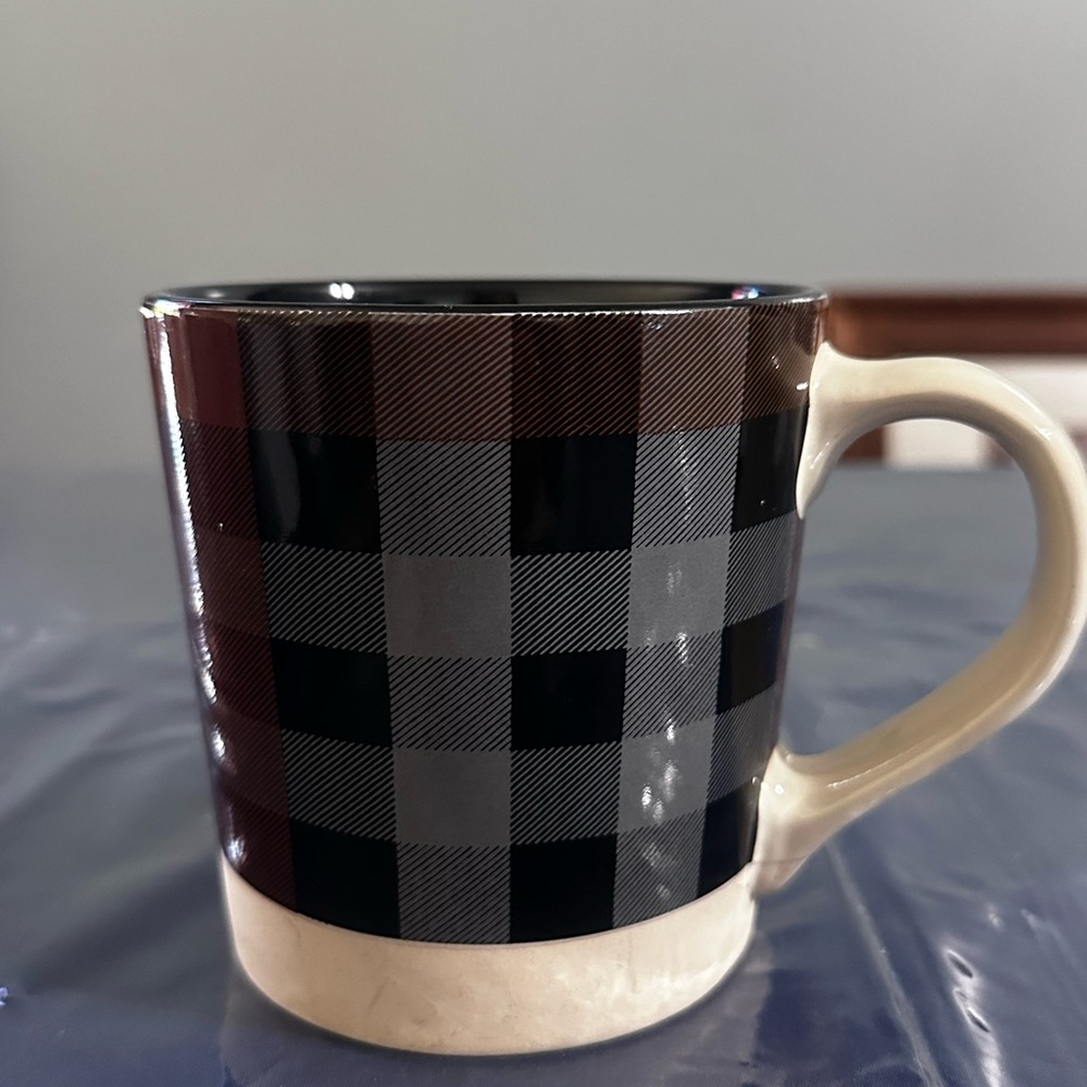 Plaid Black and Cream Mug